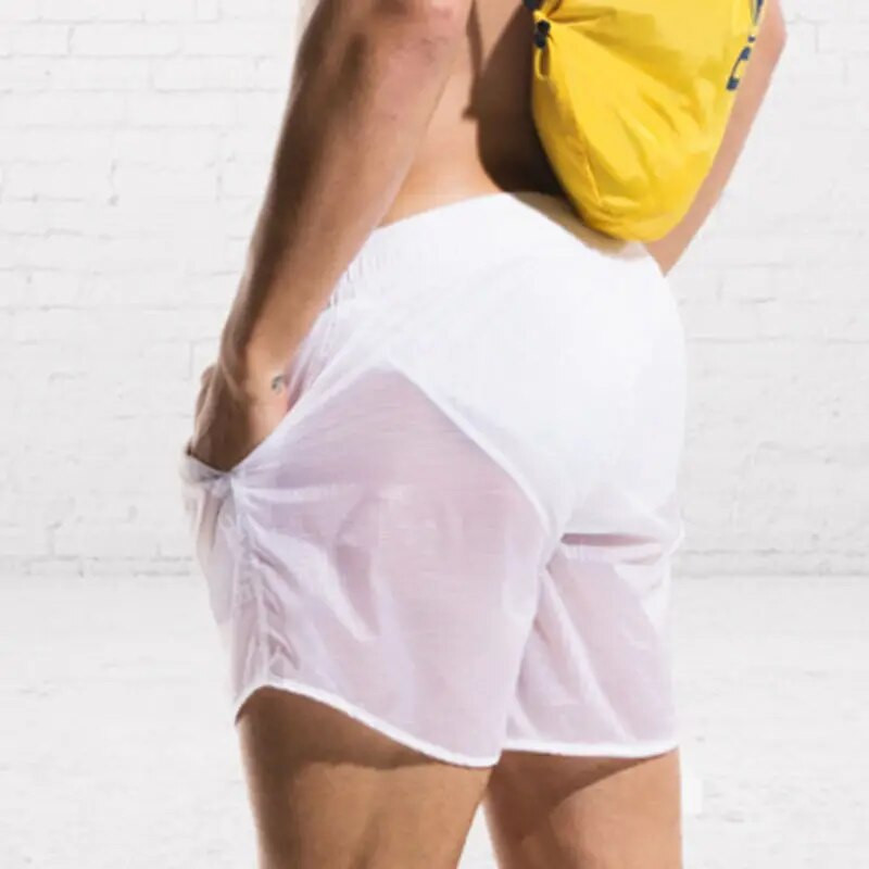 Desmiit férfi úszónadrág Szexi átlátszó vízálló nylon fürdőruha Strand úszónadrág Férfi fürdőruha Deszkanadrág rövidnadrág