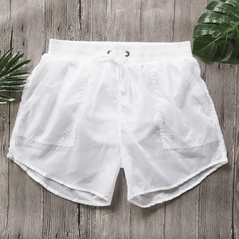 Desmiit férfi úszónadrág Szexi átlátszó vízálló nylon fürdőruha Strand úszónadrág Férfi fürdőruha Deszkanadrág rövidnadrág