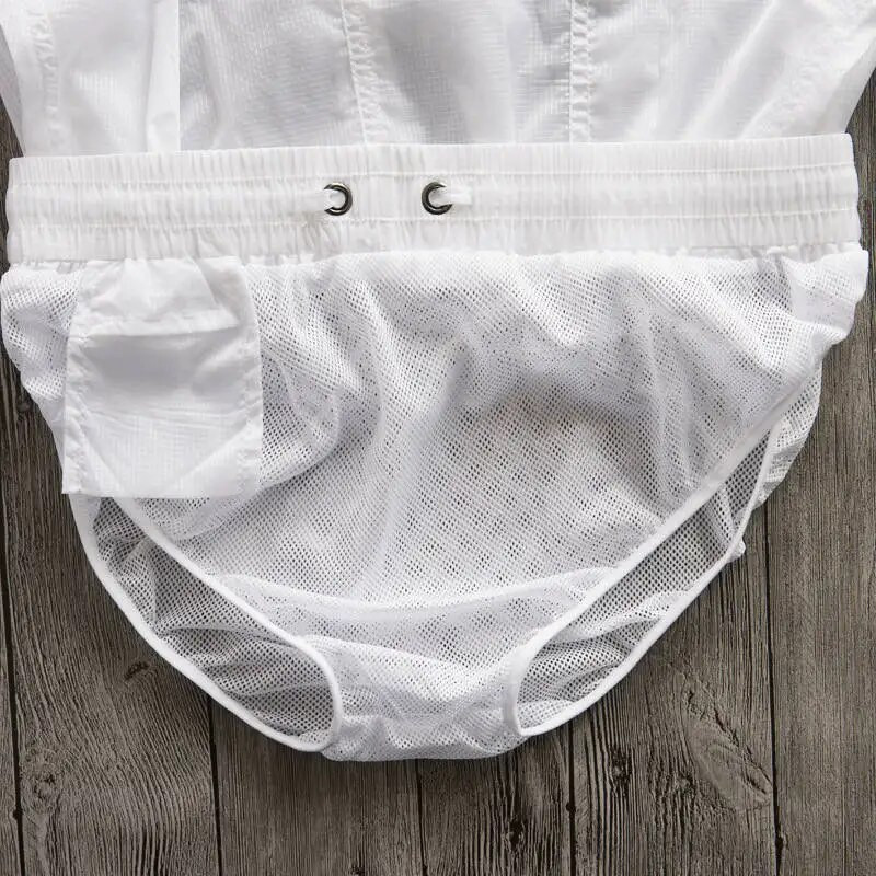 Desmiit férfi úszónadrág Szexi átlátszó vízálló nylon fürdőruha Strand úszónadrág Férfi fürdőruha Deszkanadrág rövidnadrág