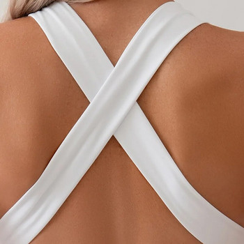 Σέξι Λευκός Σταυρός μπαντάζ Μαγιό Ολόσωμη Γυναικεία 2024 Ιμάντες με κόμπους Μαγιό Κοστούμι μαγιό V Λαιμόκοψη Φορμάκια Bather
