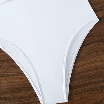 Секси бели кръстосани бански бански костюми от една част Дамски бански костюми с възли презрамки 2024 г. Плувен бански костюм с v-образно деколте Бодита за къпене