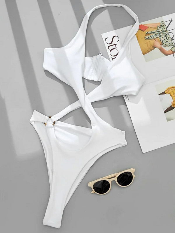 2024 Seksi visoko izrezani ženski kupaći kostim s halterima Jednodijelni kupaći kostim Ženski kupaći kostim s križnim zavojima Monokini kupaći kostim za kupanje Odjeća za plažu