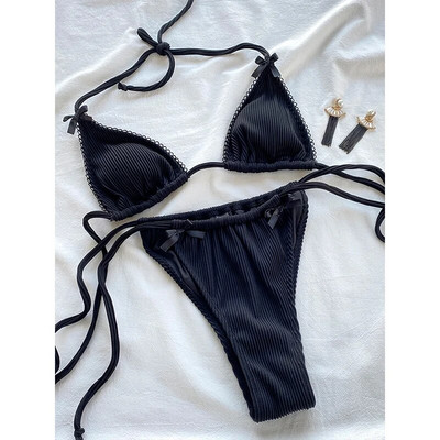 Miyouj gėlių rašto bikinio rinkinys, baltos spalvos maudymosi kostiumėlis, moteriškas, seksualus bikinis, mikro dirželis, paplūdimio apranga Trikampis maudymosi kostiumėlis Bikini