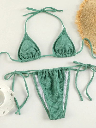 Miyouj gėlių rašto bikinio rinkinys, baltos spalvos maudymosi kostiumėlis, moteriškas, seksualus bikinis, mikro dirželis, paplūdimio apranga Trikampis maudymosi kostiumėlis Bikini