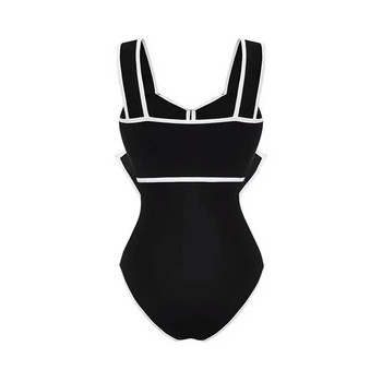 2024 Μαύρο λευκό ρετρό μονοκόμματο μαγιό Γυναικεία παπιγιόν μαγιό με φούστα Σέξι μαγιό Monokini Beach Φορμάκι παραλίας