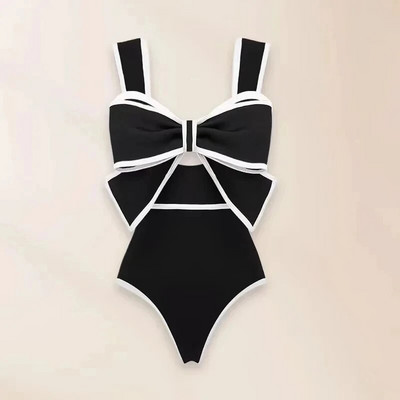 Crno-bijeli retro jednodijelni kupaći kostim 2024. Ženski kupaći kostim s leptir mašnom i suknjom Seksi kupaći kostim Monokini bodi za plažu Odjeća za plažu
