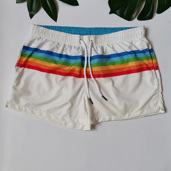 Мъжки бързосъхнещи шорти за дъга Плажни панталони с дъгови райета Бермуди Къси мъжки полиестерни шорти за гимнастика Черни бели плувни къси панталони M XL