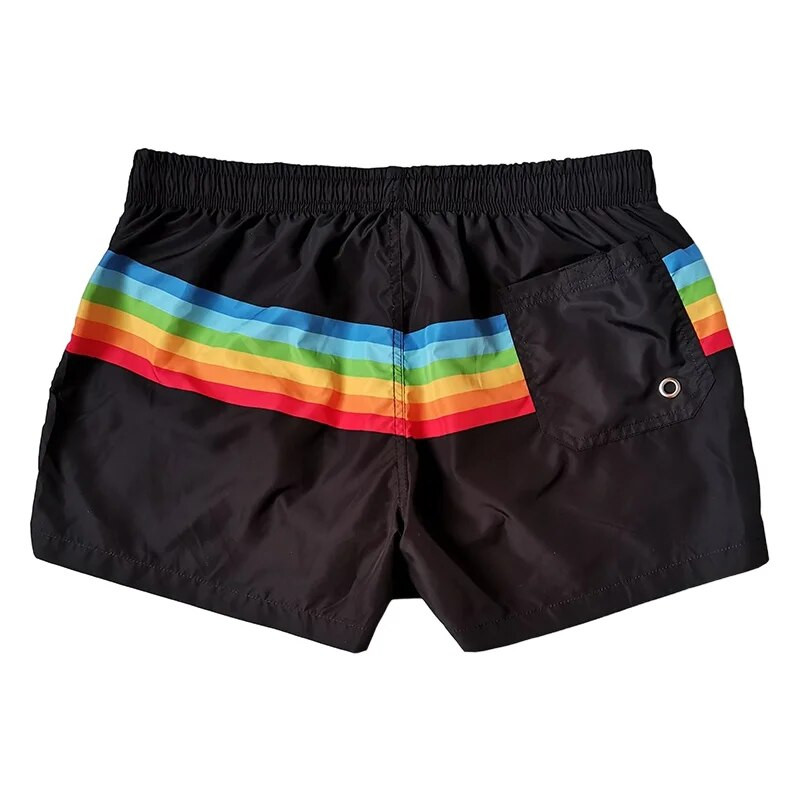 Férfi Fast Dry Board Shorts Szivárvány csíkos Strandnadrágok Bermuda Szörf rövid Férfi Poliészter Tornanadrág Fekete Fehér Úszó Rövid M XL