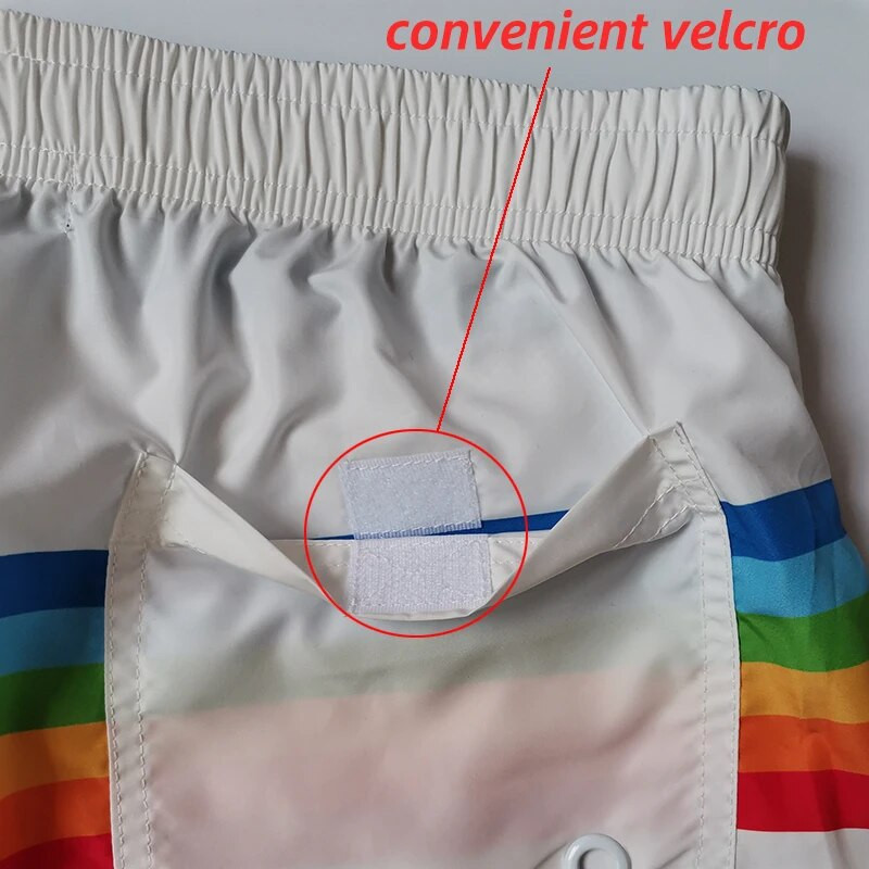 Férfi Fast Dry Board Shorts Szivárvány csíkos Strandnadrágok Bermuda Szörf rövid Férfi Poliészter Tornanadrág Fekete Fehér Úszó Rövid M XL