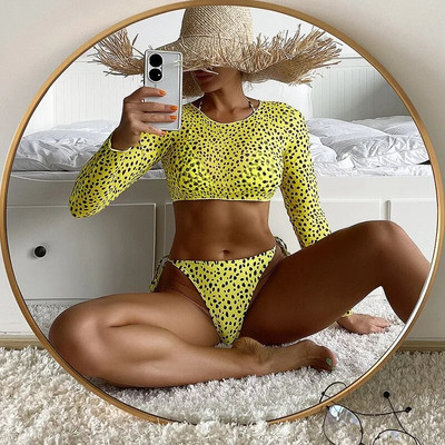 S- XL Bikini dugih rukava s leopard printom Ženski kupaći kostim Ženski kupaći kostim Trodijelni komplet bikinija Kupaći kostim Swim 2
