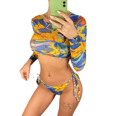 S- XL Bikini dugih rukava s leopard printom Ženski kupaći kostim Ženski kupaći kostim Trodijelni komplet bikinija Kupaći kostim Swim 2