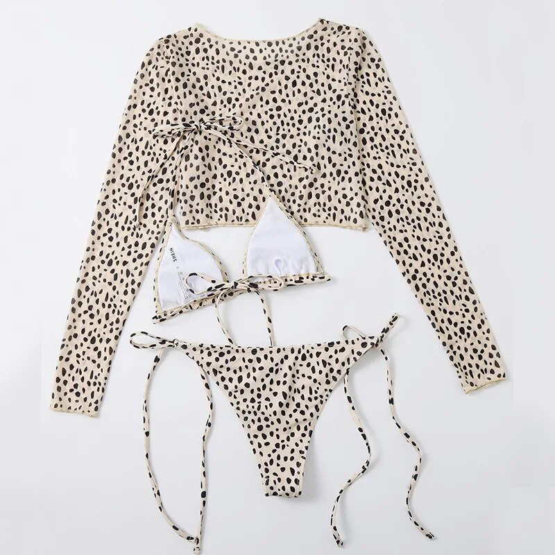 S- XL Bikini dugih rukava s leopard printom Ženski kupaći kostim Ženski kupaći kostim Trodijelni komplet bikinija Kupaći kostim Swim 2