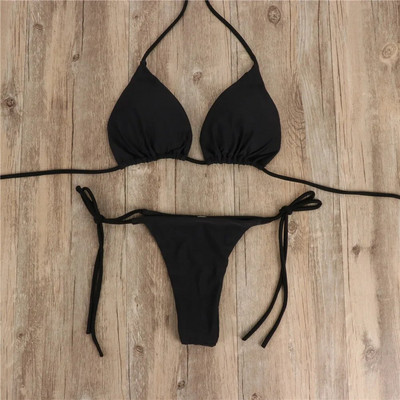 Set de bikini sexy de vară, solid, pentru femei, cu cravată laterală, cu șnur, tanga, costum de baie pentru femeie, costum de baie, costum de baie brazilian Biquini 2