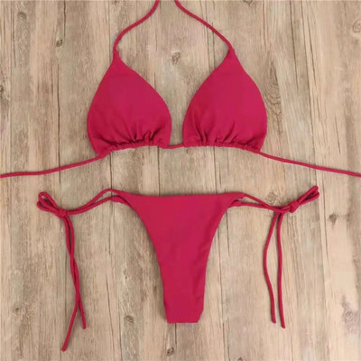 Set de bikini sexy de vară, solid, pentru femei, cu cravată laterală, cu șnur, tanga, costum de baie pentru femeie, costum de baie, costum de baie brazilian Biquini 2