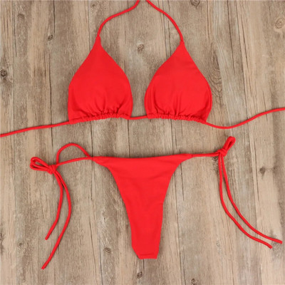 Set de bikini sexy de vară, solid, pentru femei, cu cravată laterală, cu șnur, tanga, costum de baie pentru femeie, costum de baie, costum de baie brazilian Biquini 2
