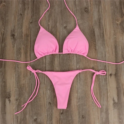 Set de bikini sexy de vară, solid, pentru femei, cu cravată laterală, cu șnur, tanga, costum de baie pentru femeie, costum de baie, costum de baie brazilian Biquini 2