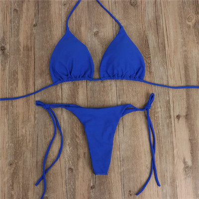 Set de bikini sexy de vară, solid, pentru femei, cu cravată laterală, cu șnur, tanga, costum de baie pentru femeie, costum de baie, costum de baie brazilian Biquini 2