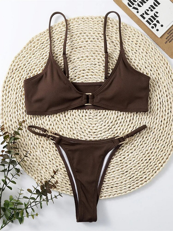 Mikro bikini 2023 Ženski jednobojni push up metalni lančani kupaći kostim s tangama Brazilski kupaći kostim za plažu Trokutasti kupaći kostim Biquini