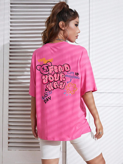 Νιώστε υπέροχα Βρείτε το δρόμο σας Γυναικείο μπλουζάκι γραφικό χαριτωμένο αρκουδάκι Απαλό βαμβακερό Street κοντά μανίκια Αθλητικά Cool Plus Size Γυναικεία