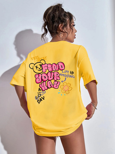 Νιώστε υπέροχα Βρείτε το δρόμο σας Γυναικείο μπλουζάκι γραφικό χαριτωμένο αρκουδάκι Απαλό βαμβακερό Street κοντά μανίκια Αθλητικά Cool Plus Size Γυναικεία