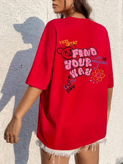 Νιώστε υπέροχα Βρείτε το δρόμο σας Γυναικείο μπλουζάκι γραφικό χαριτωμένο αρκουδάκι Απαλό βαμβακερό Street κοντά μανίκια Αθλητικά Cool Plus Size Γυναικεία