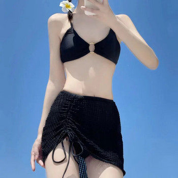 Нов комплект бикини с дълъг ръкав от четири части Sweet Pure Desire Strap Бански костюм за плажна ваканция Дамски летни плувни облекла Нежни