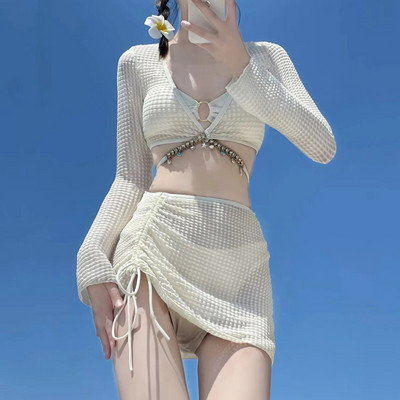 Novi četverodijelni bikini dugih rukava Sweet Pure Desire S trapom Kupaći kostim za odmor na plaži Ženska ljetna odjeća za kupanje Nježna