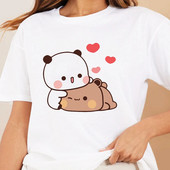 Tricou cu ursuleț panda din desene animate Bubu și Dudu, mai mari, 100% bumbac, pentru femei, cu imprimeu Kawaii, tricouri Harajuku Ullzang, cu gâtul O, anime pentru femei