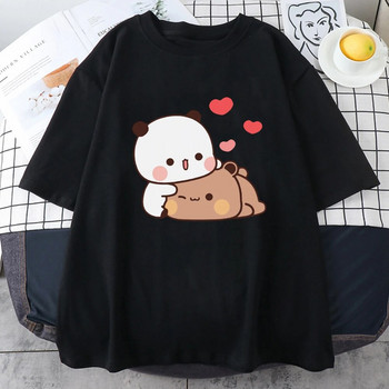 Карикатура Panda Bear Bubu и Dudu Тениска Плюс размер 100% памук Дамски топове Kawaii Print Harajuku Ullzang Тениски с О-образно деколте Аниме Женски