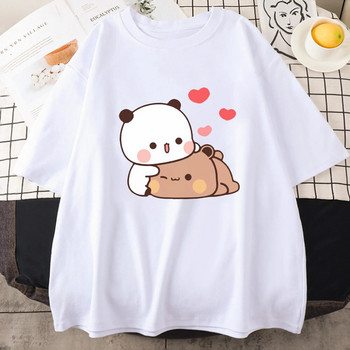 Карикатура Panda Bear Bubu и Dudu Тениска Плюс размер 100% памук Дамски топове Kawaii Print Harajuku Ullzang Тениски с О-образно деколте Аниме Женски