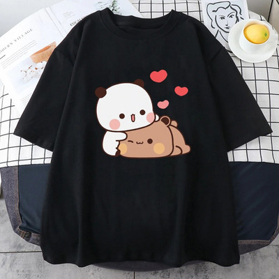 Tricou cu ursuleț panda din desene animate Bubu și Dudu, mai mari, 100% bumbac, pentru femei, cu imprimeu Kawaii, tricouri Harajuku Ullzang, cu gâtul O, anime pentru femei