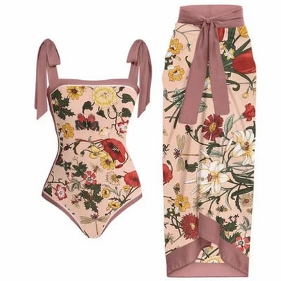 Modni ženski kupaći kostim s retro printom Prekrasan jednodijelni kostim s kupaćim kostimom Ležerna suknja za kupanje na plaži koja obavija bokove