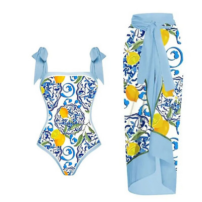 Modni ženski kupaći kostim s retro printom Prekrasan jednodijelni kostim s kupaćim kostimom Ležerna suknja za kupanje na plaži koja obavija bokove