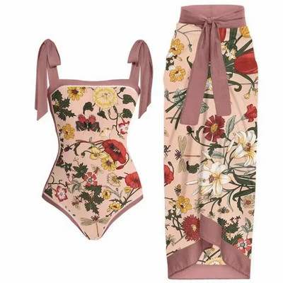 Modni ženski kupaći kostim s retro printom Prekrasan jednodijelni kostim s kupaćim kostimom Ležerna suknja za kupanje na plaži koja obavija bokove