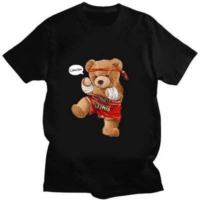 Muay Thai Bear Funny Print T krekls Sieviešu kokvilnas lielizmēra Harajuku vīriešu T-krekls ar īsām piedurknēm Vasaras modes ielas apģērba topi