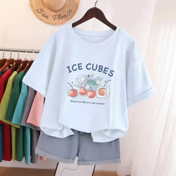 Summer Plus Size Premium Cotton Y2KT-shirt Γυναικείο Cartoon Cherry Print T-shirt Oversized Αθλητικό μπλουζάκι Jogging Δωρεάν αποστολή