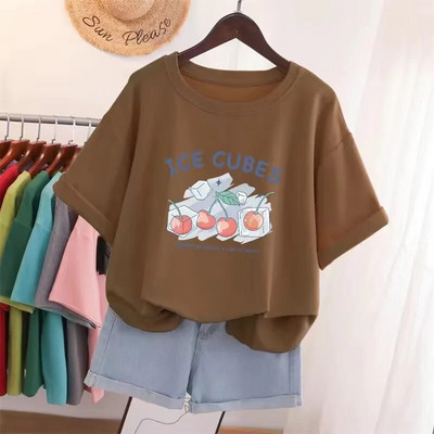 Vasaros didelio dydžio aukščiausios kokybės medvilniniai Y2KT marškinėliai Moteriški animacinių filmų vyšnių raštais marškinėliai, dideli bėgimo sportiniai marškinėliai Nemokamas pristatymas