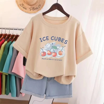 Vasaros didelio dydžio aukščiausios kokybės medvilniniai Y2KT marškinėliai Moteriški animacinių filmų vyšnių raštais marškinėliai, dideli bėgimo sportiniai marškinėliai Nemokamas pristatymas