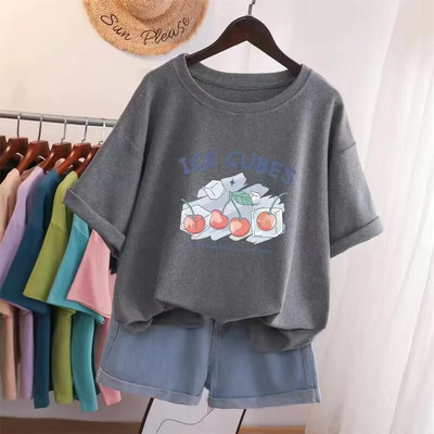 Vasaros didelio dydžio aukščiausios kokybės medvilniniai Y2KT marškinėliai Moteriški animacinių filmų vyšnių raštais marškinėliai, dideli bėgimo sportiniai marškinėliai Nemokamas pristatymas