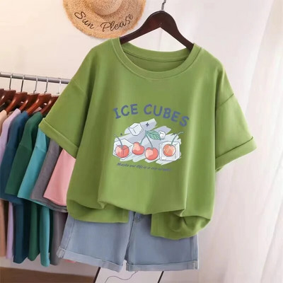 Vasaros didelio dydžio aukščiausios kokybės medvilniniai Y2KT marškinėliai Moteriški animacinių filmų vyšnių raštais marškinėliai, dideli bėgimo sportiniai marškinėliai Nemokamas pristatymas