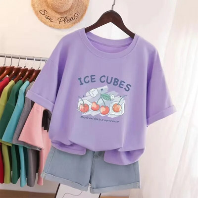 Vasaros didelio dydžio aukščiausios kokybės medvilniniai Y2KT marškinėliai Moteriški animacinių filmų vyšnių raštais marškinėliai, dideli bėgimo sportiniai marškinėliai Nemokamas pristatymas