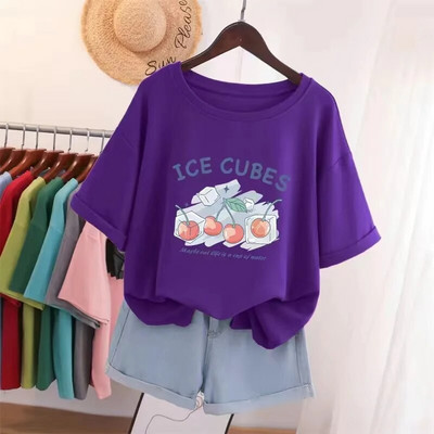 Vasaros didelio dydžio aukščiausios kokybės medvilniniai Y2KT marškinėliai Moteriški animacinių filmų vyšnių raštais marškinėliai, dideli bėgimo sportiniai marškinėliai Nemokamas pristatymas