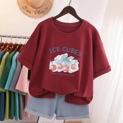 Vasaros didelio dydžio aukščiausios kokybės medvilniniai Y2KT marškinėliai Moteriški animacinių filmų vyšnių raštais marškinėliai, dideli bėgimo sportiniai marškinėliai Nemokamas pristatymas