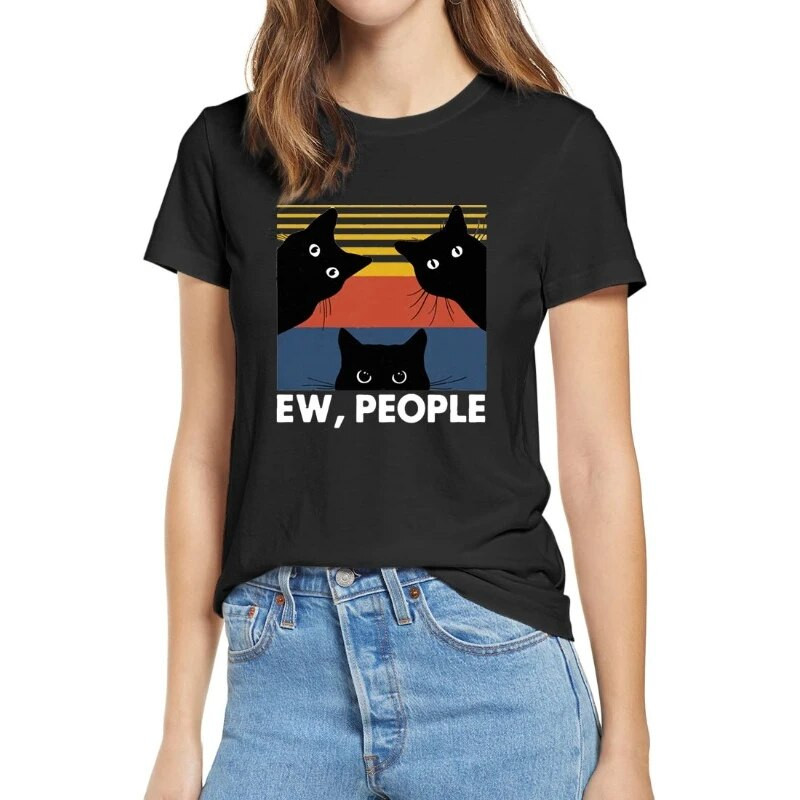 Ew People Smiješna majica kratkih rukava Black Cat Žene i muškarci Poklon za ljubitelje Vintage Pamučna majica kratkih rukava velikih veličina Humor Poklon majice