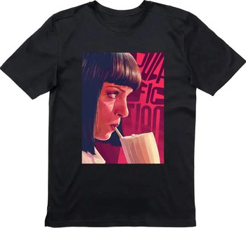 Funny Pulp Fiction Tshirt Mia Wallace Quentin Tarantino Graphic Tshirt Дамски и мъжки ретро памучни унисекс горнища от 90-те години