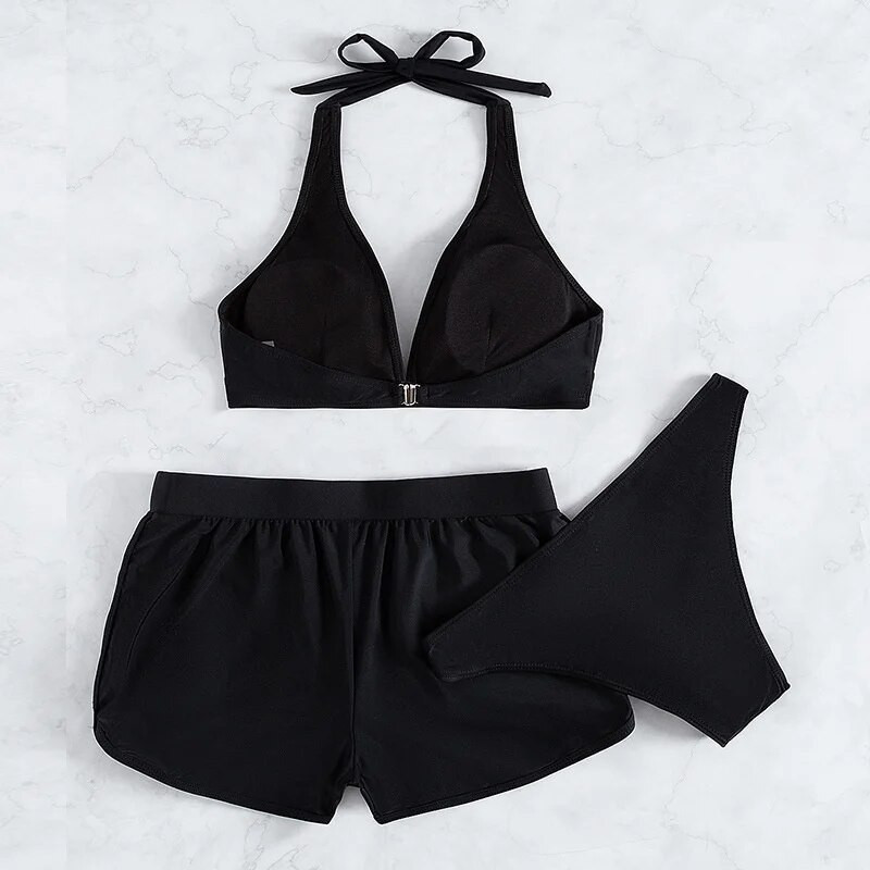 Nyári fekete fürdőruhák Tankini szettek Női fürdőruha Sport Strandruha Háromrészes fürdőruha lányok medence női fürdőruha
