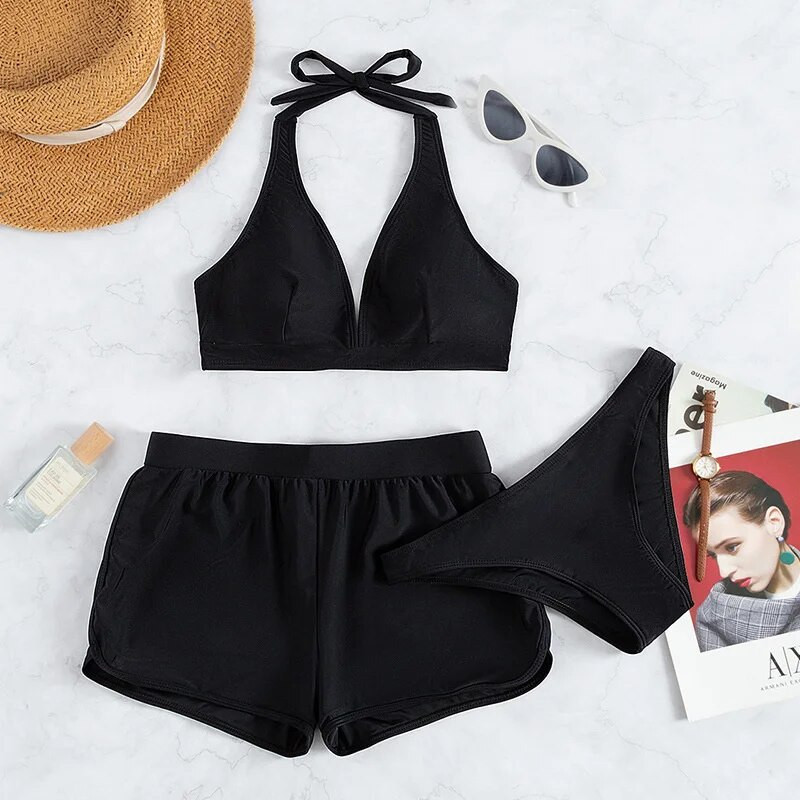 Nyári fekete fürdőruhák Tankini szettek Női fürdőruha Sport Strandruha Háromrészes fürdőruha lányok medence női fürdőruha