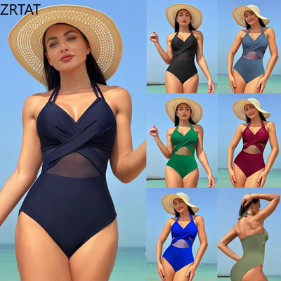 ZRTAT 2024 Novi jednodijelni kupaći kostimi Ženski jednobojni mrežasti bikini kupaći kostimi Bikini konzervativni kupaći kostim Ženski kupaći kostim za djevojke