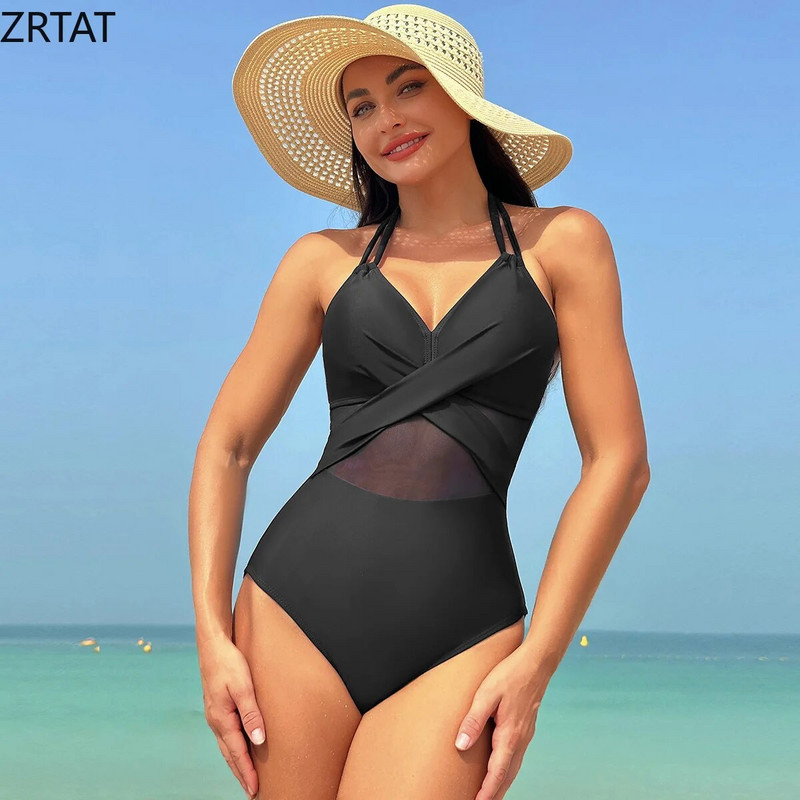 ZRTAT 2024 Novi jednodijelni kupaći kostimi Ženski jednobojni mrežasti bikini kupaći kostimi Bikini konzervativni kupaći kostim Ženski kupaći kostim za djevojke
