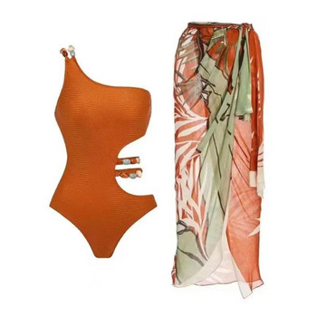 2024 Push Up Цял бански костюм с плажна пола Ретро бански Дамски секси бански костюм Едноцветно плажно облекло Монокини Плуване Лято